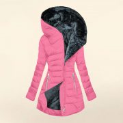 Women's Plush Hooded Mid-length Oblique Zipper Cotton-padded Coat — Dark Green - Image 8