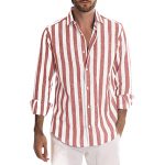 Men's Yarn-dyed Striped Casual Loose Long-sleeved Shirt — Red