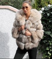 Women's Minimalist Hooded Patchwork Fur Grass Jacket — Lotus root pink - Image 10