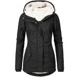 Solid Color Pocket Long-sleeve Zipper Fleece Padded Coat Women — Black