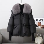Down Cotton-padded Jacket Women's Short Fur Collar Thickened Coat Winter Clothing — Black