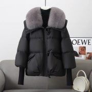 Down Cotton-padded Jacket Women's Short Fur Collar Thickened Coat Winter Clothing — Black