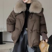 Down Cotton-padded Jacket Women's Short Fur Collar Thickened Coat Winter Clothing — Black - Image 7