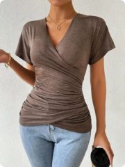 Women's Pleated Cinched Slimming Pullover — Coffee