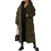 Hooded Solid Color Long Casual Zip Coat — Army Green