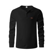 Waffle Buckle Quick-drying Raglan Henry Long Sleeve — Black