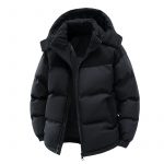 Detachable Hat Cotton-padded Coat For Couple Color Contrast Patchwork Thickened — Black