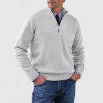Men's Stand Collar Zipper Sweater Winter Fashion Solid Color Long Sleeve Knitted Top Clothing — Light Grey