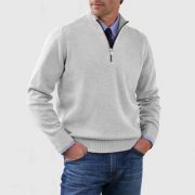 Men's Stand Collar Zipper Sweater Winter Fashion Solid Color Long Sleeve Knitted Top Clothing — Dark Purple - Image 15