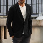 Cotton and linen solid color casual suit jacket — Grey - Image 6