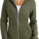 Women's Zipper Short Hood Fleece Lined Solid Color Hoodie Sweater — Army Green