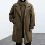 Coat Coat Men's False Two Pieces Hooded Mid-length Trench Coat — FY001 Black - Image 2