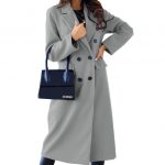 Women's Fashion Simple Double Breasted Long Sleeve Lapel Button Woolen Coat — Light gray