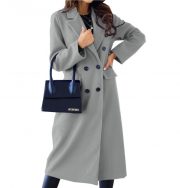 Women's Fashion Simple Double Breasted Long Sleeve Lapel Button Woolen Coat — Wine red - Image 15