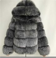Women's Minimalist Hooded Patchwork Fur Grass Jacket — Lotus root pink - Image 13