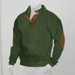 Stand Collar Long Sleeve Jacquard Knitted Pullover Sweater — Army Green