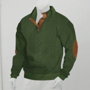 Stand Collar Long Sleeve Jacquard Knitted Pullover Sweater — Khaki 2 - Image 7