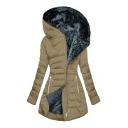 Women's Plush Hooded Mid-length Oblique Zipper Cotton-padded Coat — Dark Green - Image 13