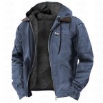 Winter Hooded Coat With Pockets Fashion Warm Fleece Zip-up Jacket Casual Outwear Men's Clothing — Navy Blue