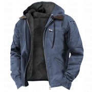Winter Hooded Coat With Pockets Fashion Warm Fleece Zip-up Jacket Casual Outwear Men's Clothing — Camel - Image 6