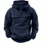 Men's Zip-up Hoodies Sweatshirt With Drawstring And Pocket Design Fashion Casual Sports Sweatshirt — Navy blue with velvet