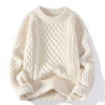 Autumn And Winter New Men's Twist Sweater Casual Round Neck Pullover Top — B046 Apricot White