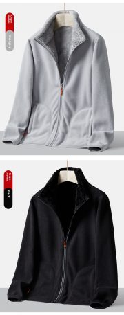 Double-sided Polar Fleece Outdoor Thick Warm Sweater Coat — Rubber Powder - Image 18