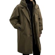 Coat Coat Men's False Two Pieces Hooded Mid-length Trench Coat — FY001 Black - Image 4