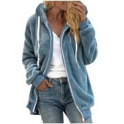 Women's Fashion Loose Thick Plush Hooded Jacket — Light Green - Image 7