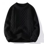 Autumn And Winter New Men's Twist Sweater Casual Round Neck Pullover Top — B046 Black