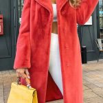 Women's Fashionable Elegant Lace-up Turn-down Collar Plush Long Coat — Red