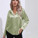 One Button Satin Shirt Temperament Long Sleeve Shirt — Light Green