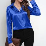 One Button Satin Shirt Temperament Long Sleeve Shirt — Royal Blue