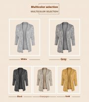 Women's Sequin Long Sleeve Temperament Mid-length Polo Collar Solid Color Coat — Navy Blue - Image 13