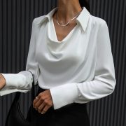 Collared Long-Sleeve Shirts Fashion Commuter Solid Color Blouse Casual Business Tops Women's Clothing — Grey - Image 2