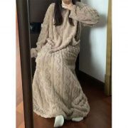 Winter Coral Fleece Sleepwear Women's Nightgown Long Night Dress Pajamas With Pockets Thickened Jacquard Dress Warm Home Clothes — Light Purple - Image 6