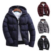 New Men's Pure Cotton Padded Jacket Hooded Coat — Navy Blue - Image 3