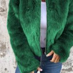 Fashion Stand Collar Plush Jacket Winter Casual Turtleneck Zipper Coat Fleece Tops Women's Clothing — Green