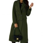 Women's Fashion Simple Double Breasted Long Sleeve Lapel Button Woolen Coat — Army Green