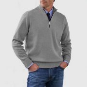 Men's Stand Collar Zipper Sweater Winter Fashion Solid Color Long Sleeve Knitted Top Clothing — Dark Purple - Image 3