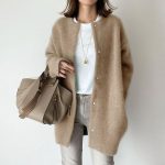 Japanese And Korean Light Mature Woman Long-sleeved Coat Super Soft Woolen — Khaki Woolen Material