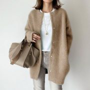 Japanese And Korean Light Mature Woman Long-sleeved Coat Super Soft Woolen — Beige Color Woolen - Image 5
