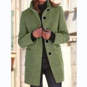 Fashion Stand Collar Woolen Coat With Pockets Fall Winter Casual Button Outwear For Women Clothing — Red - Image 14