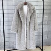 Autumn And Winter Women's Suit Collar Coat Artificial Environmental Fur — Gray - Image 14