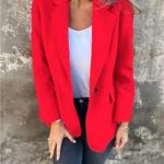 Ins Button Lapel Short Blazer Winter Fashion Commuter Jacket Outwear Women's Clothing — Red