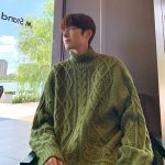 Japanese-style Retro Green Jacquard Turtleneck Sweater — Green