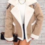 Fashion Polo Collar Plush Jacket Winter Warm Casual Jacket — Khaki