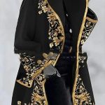 Women's Large Lapel Digital Printing Woolen Coat — Black