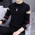 Slim-fit Contrast Colors Round Neck Base Knitwear Men's Sweater — 6766 Black