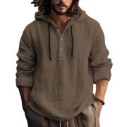 New Wish Cotton Linen Shirt Hooded Sweater Long Sleeve Hooded Casual Daily Clothing — Dark Brown - Image 7